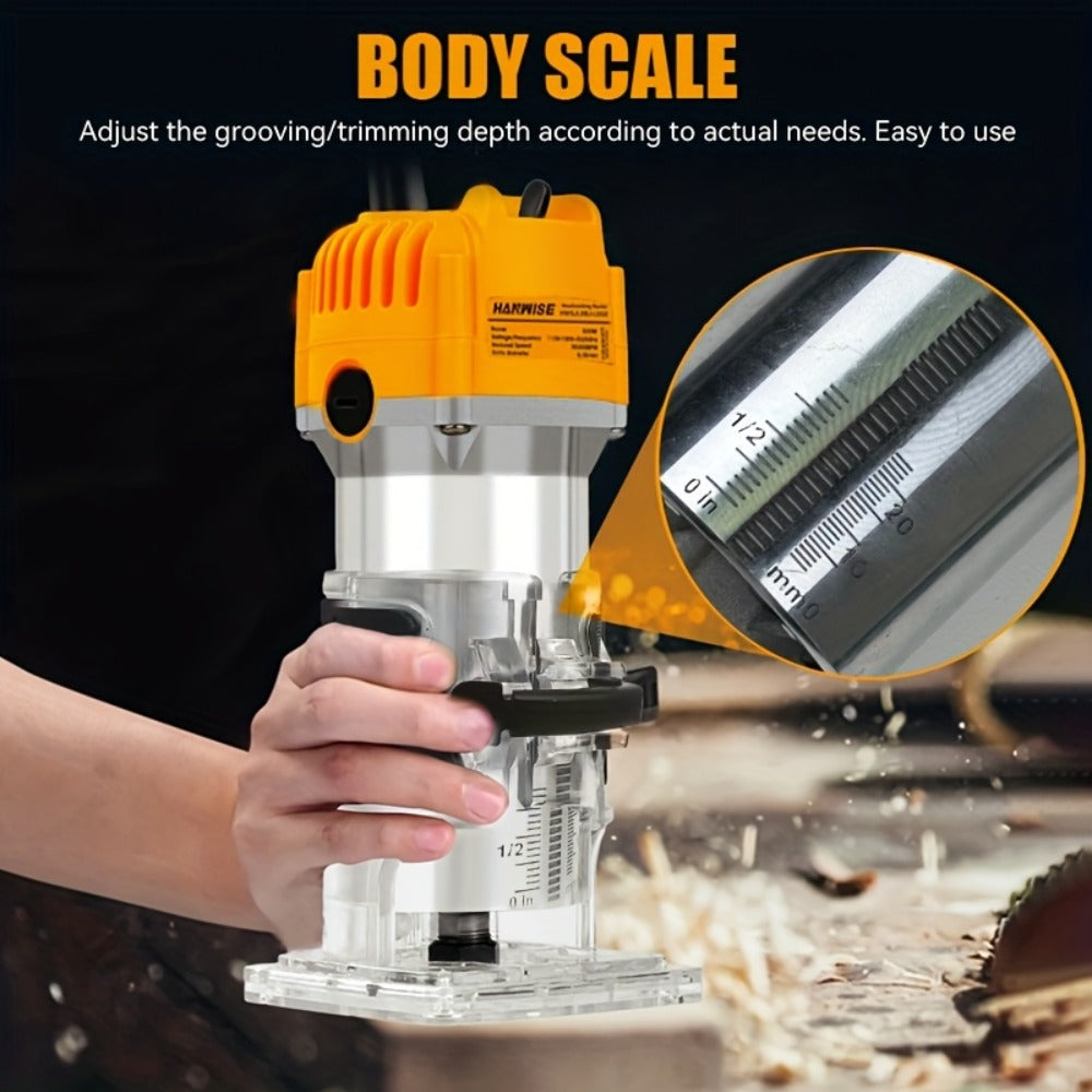 Wood Router 800W 35000 RPM Compact Electric Router Tool, 15-Piece 1/4" Bit Set for DIY Woodworking