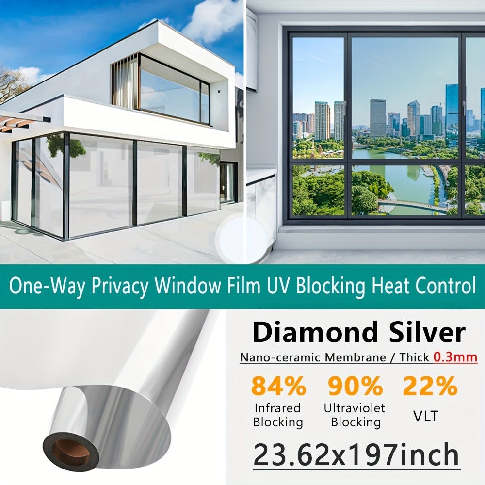 One Way Window Film Static Cling No Glue - Heat Control Anti-Glare Sun Blocking Reflective Mirror Tint for Home Office Hotel
