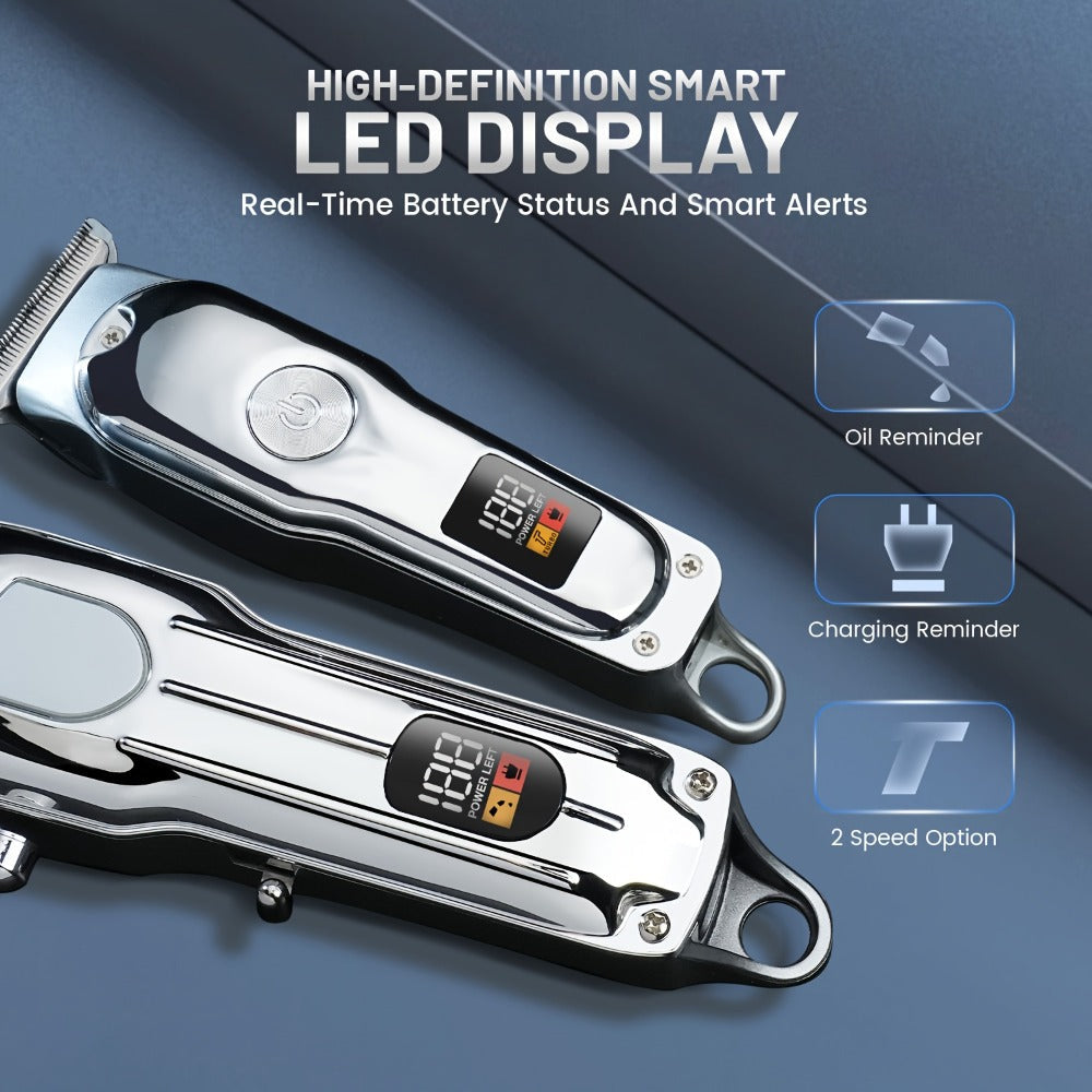 Hair Clipper MENSURE Single or Two-Tool Cordless Set with Type-C Charging, LCD Display and Seven Guide Combs
