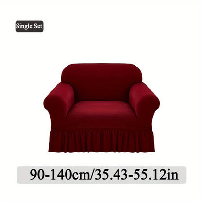 Sofa Cover Textured Skirted Full-Cover Slipcover with Elastic Stretch and Backing Detail for 3 or 4 Seats