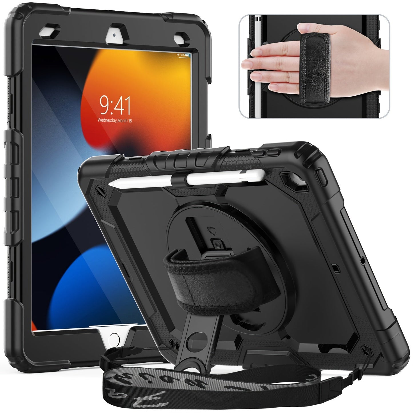 iPad 10.2-Inch 7th, 8th and 9th Generation Tablet Case with Rotating Stand, Hand Strap and Seven Colors