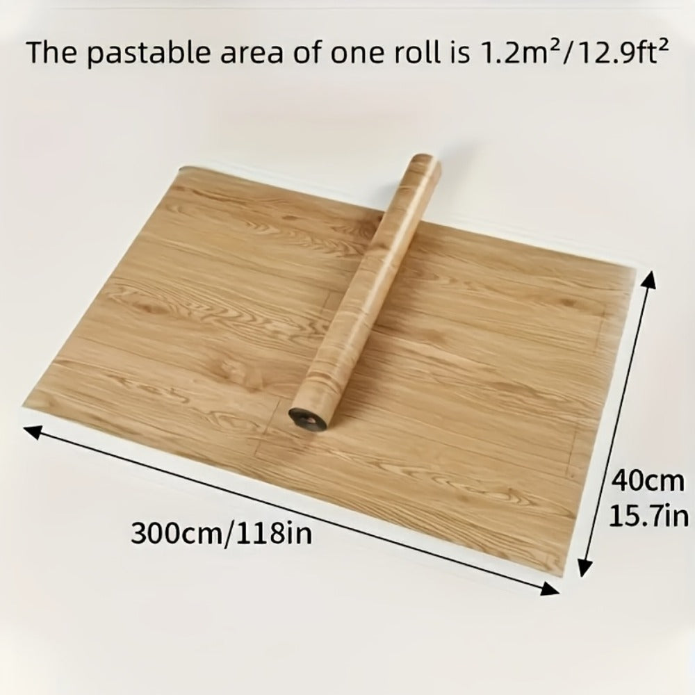 Wood Grain Floor Sticker Roll Peel & Stick Self-Adhesive Thickened Vinyl, Vintage DIY Flooring for Walls