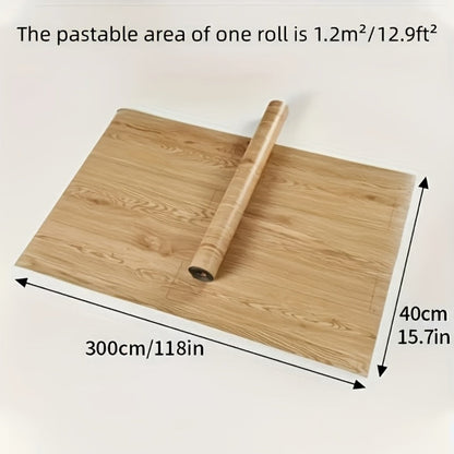 Wood Grain Floor Sticker Roll Peel & Stick Self-Adhesive Thickened Vinyl, Vintage DIY Flooring for Walls