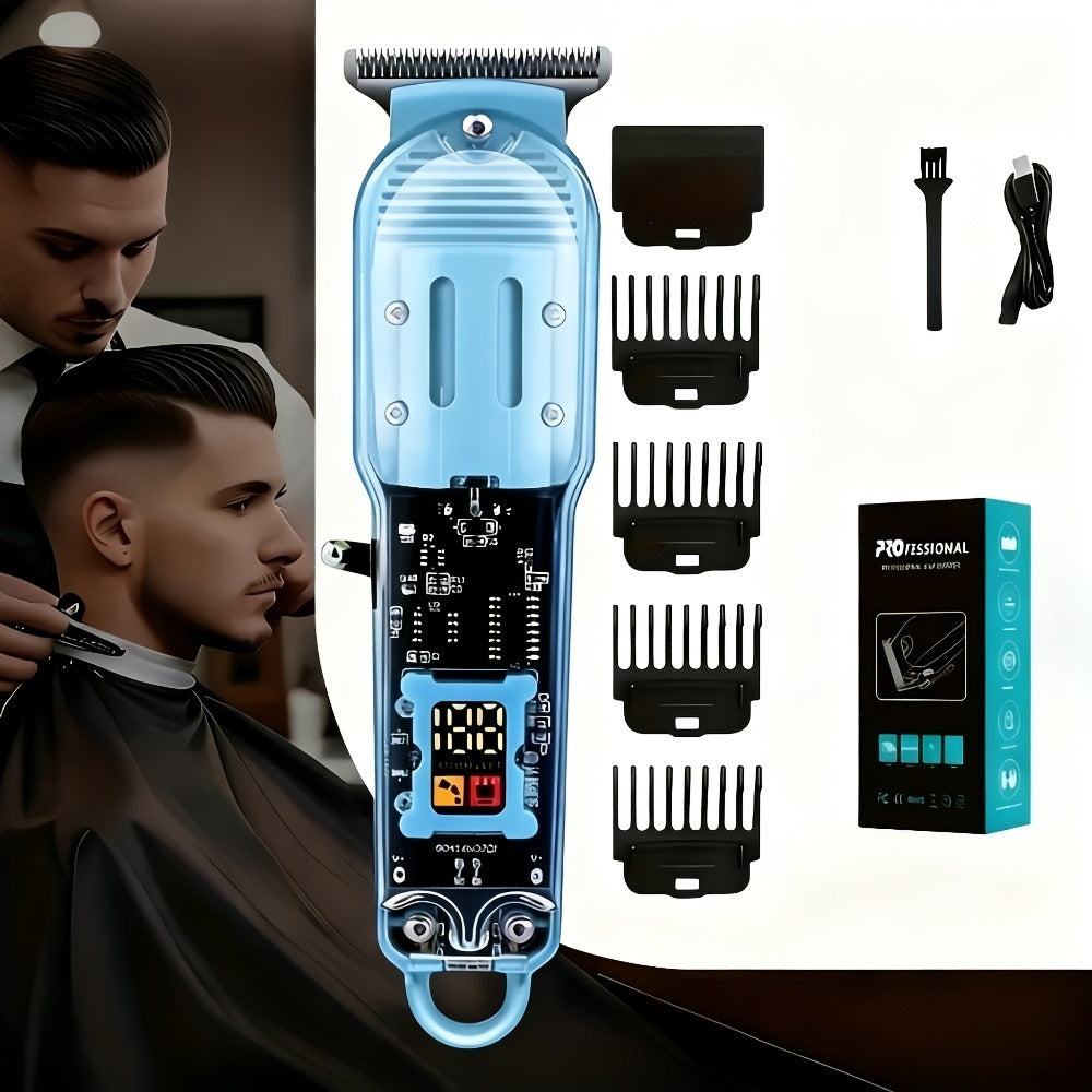 LED Hair Clipper for Men – USB-C Rechargeable Cordless Beard Trimmer with LED Display & 4 Guide Combs, Barber-Grade Home Haircut Kit