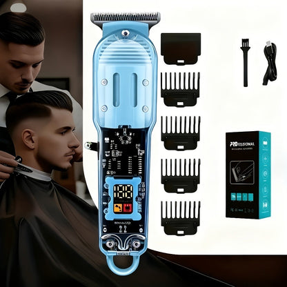 LED Hair Clipper for Men – USB-C Rechargeable Cordless Beard Trimmer with LED Display & 4 Guide Combs, Barber-Grade Home Haircut Kit