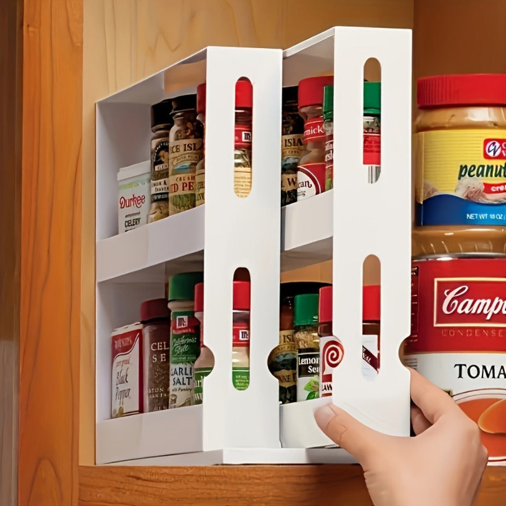 Rotating Spice Rack 2-Tier Turntable – Large Capacity Pull-Out Kitchen Organizer for Countertop & Cabinet