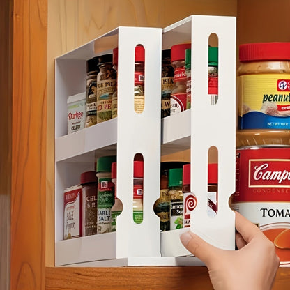 Rotating Spice Rack 2-Tier Turntable – Large Capacity Pull-Out Kitchen Organizer for Countertop & Cabinet