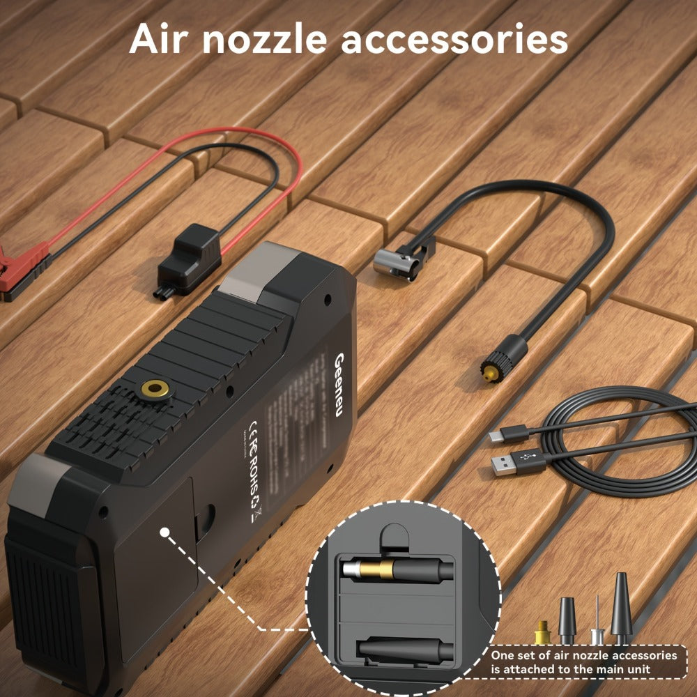 5000A Peak Jump Starter with Air Compressor 150PSI Digital Tire Inflator for 12V Gas Diesel Vehicles – Portable Car Battery Booster USB
