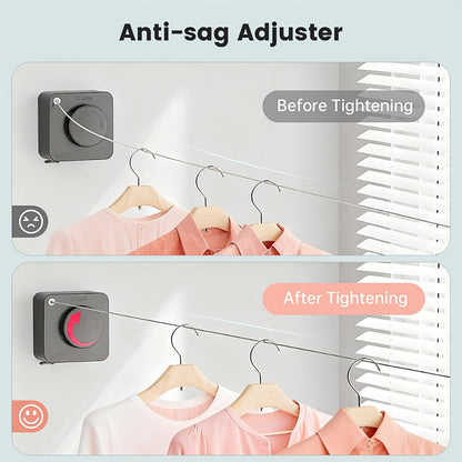 Retractable Clothesline Wall Mounted Stainless Steel Non-Sagging Indoor Outdoor Laundry Drying Line 15.1 Ft