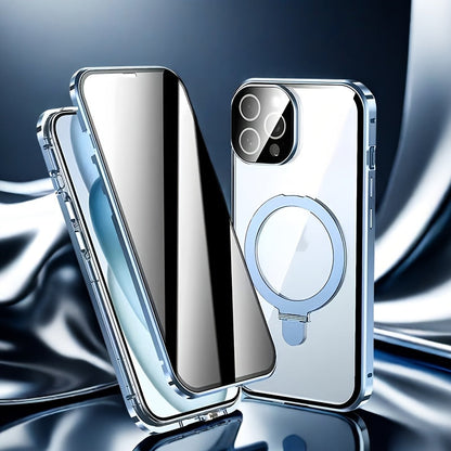 Phone Case Privacy-Panel Double-Sided Tempered Glass Cover with Snap Lock and Kickstand for iPhone 15 Models