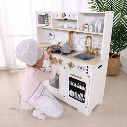 Kids Play Kitchen Set with Sink Oven Stove Dishwasher Coffee Maker Ice Maker Microwave for Home Cooking, Dining and Outdoor Meals