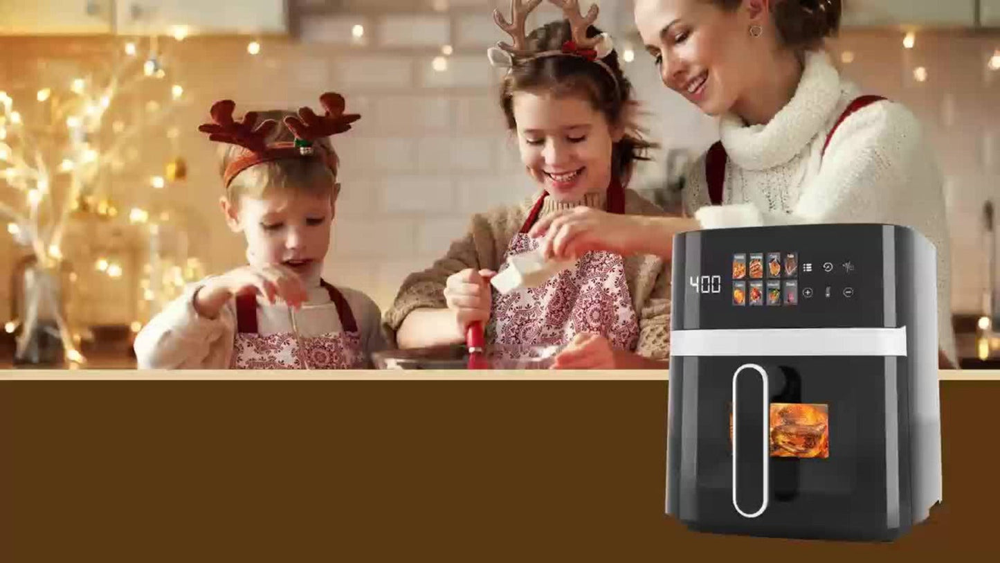 Air Fryer 6QT Multi Function LED Digital Touchscreen Visible Window Oil Free Non-Stick Basket for Entryways, Bedrooms and Living Spaces