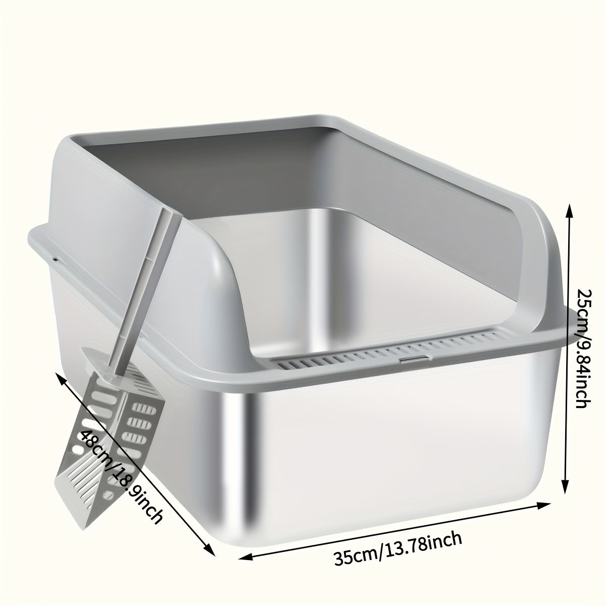 Stainless Steel Cat Litter Box with High Sides & Lid – Metal Litter Pan Anti-Leak Non-Stick Easy Clean Indoor Cat Toilet with Scoop