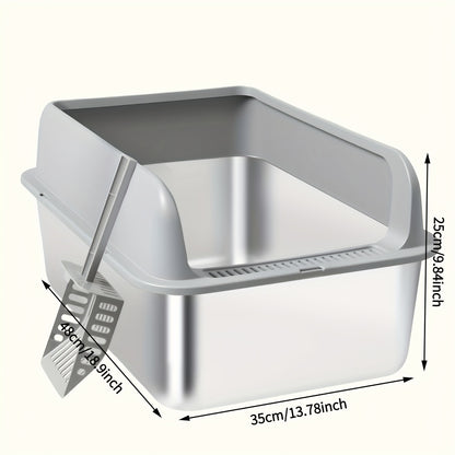 Stainless Steel Cat Litter Box with High Sides & Lid – Metal Litter Pan Anti-Leak Non-Stick Easy Clean Indoor Cat Toilet with Scoop