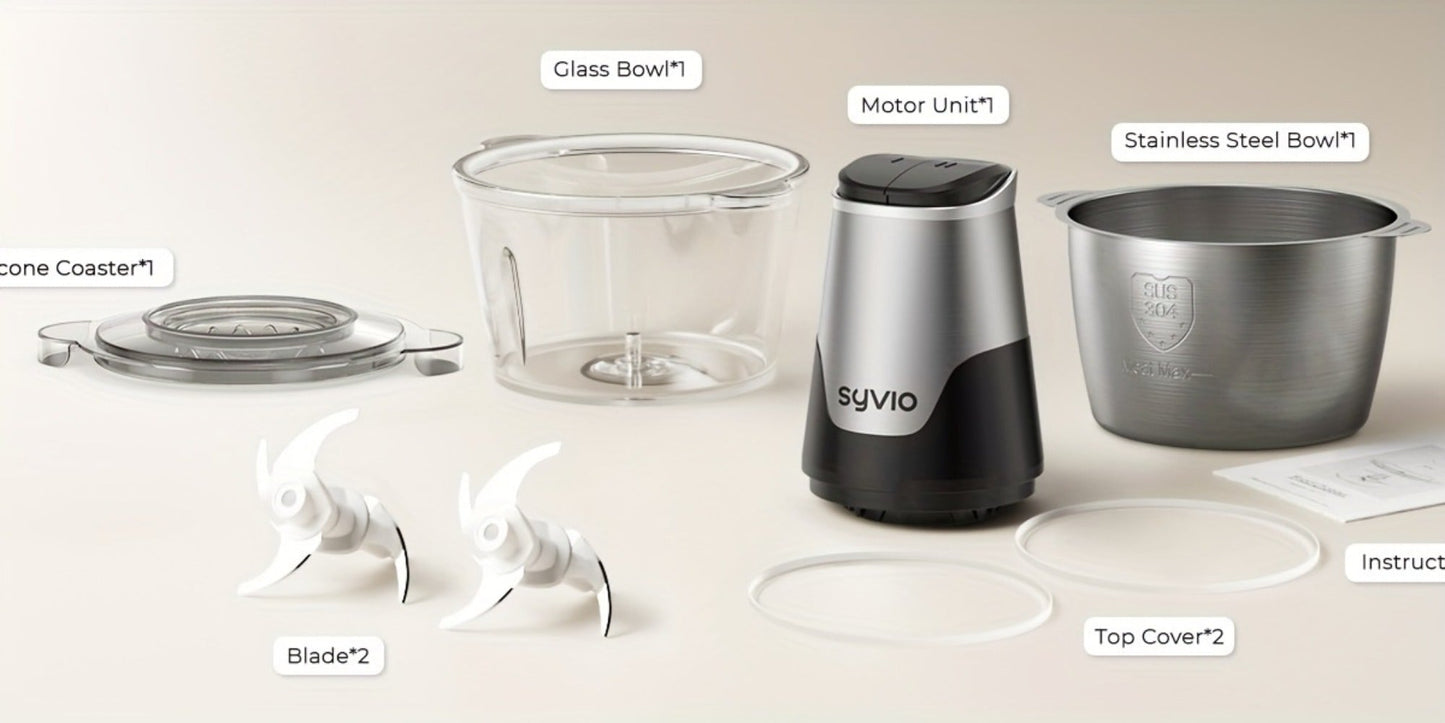 Mini Electric Food Processor 450W with 2 Bowls & 4 Bi-Level Blades, Meat Grinder & Vegetable Chopper for Baby Food