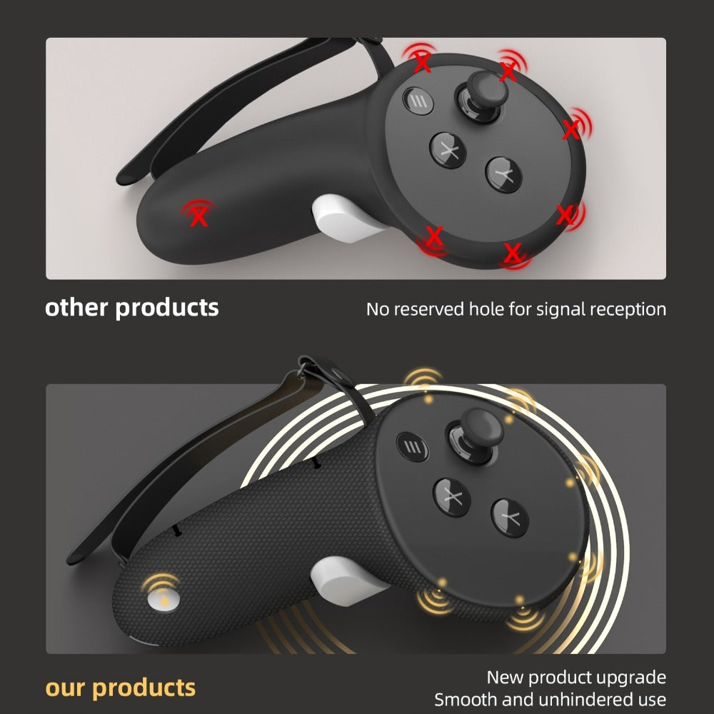 Meta Quest 3 & 3S Controller Grip Cover Silicone Hand Strap Protector – Anti-Throw Knuckle Strap Adjustable Battery Opening VR Controller