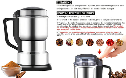 Electric Spice Grinder 300W, Multifunctional 304 Stainless Steel Coffee Bean Herb Seasoning Grain Grinder Machine for Kitchen