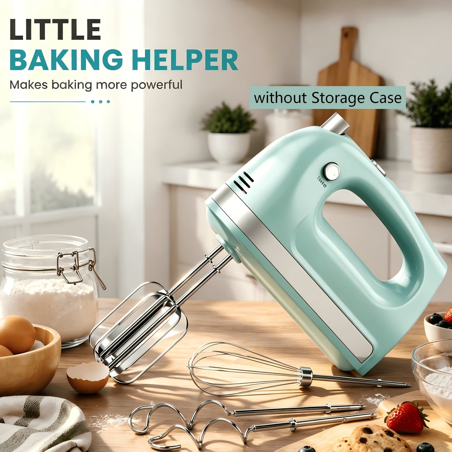 Electric Hand Mixer 5 Speed Turbo Boost - 5 Stainless Steel Accessories, Optional Storage Case, Handheld Mixer for Cookies