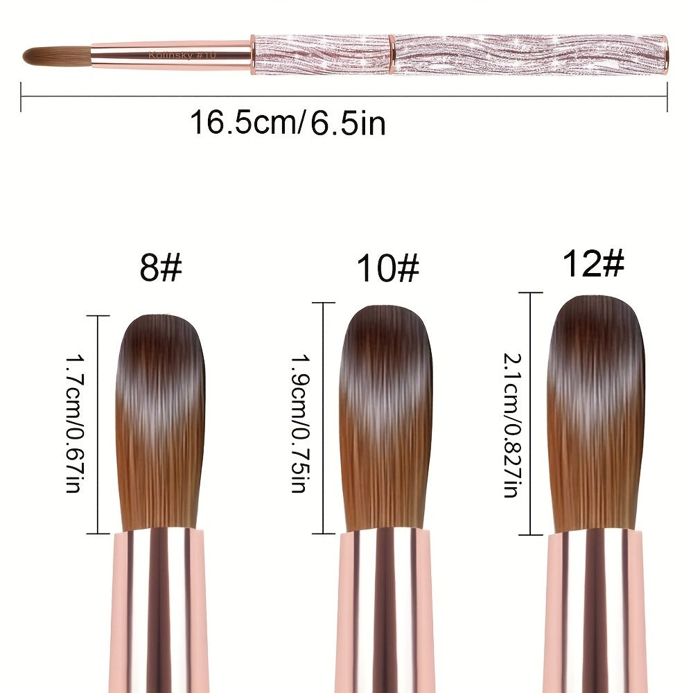 Kolinsky Nail Brush Pink Sparkling Metal Handle – Round Head Acrylic Nail Art Brush for Extensions & Manicure