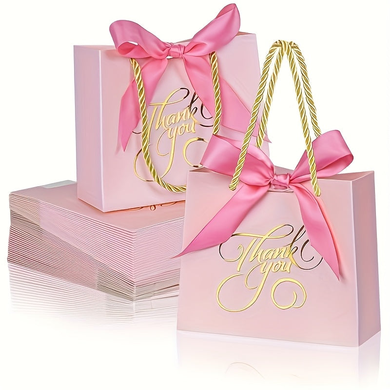 Gift Bag Set Small Thank You Print, 50 Handle Bags in Pink, Green, White, Red or Blue, 5.5 x 2.4 x 4.7 Inches