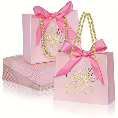 Gift Bag Set Small Thank You Print, 50 Handle Bags in Pink, Green, White, Red or Blue, 5.5 x 2.4 x 4.7 Inches