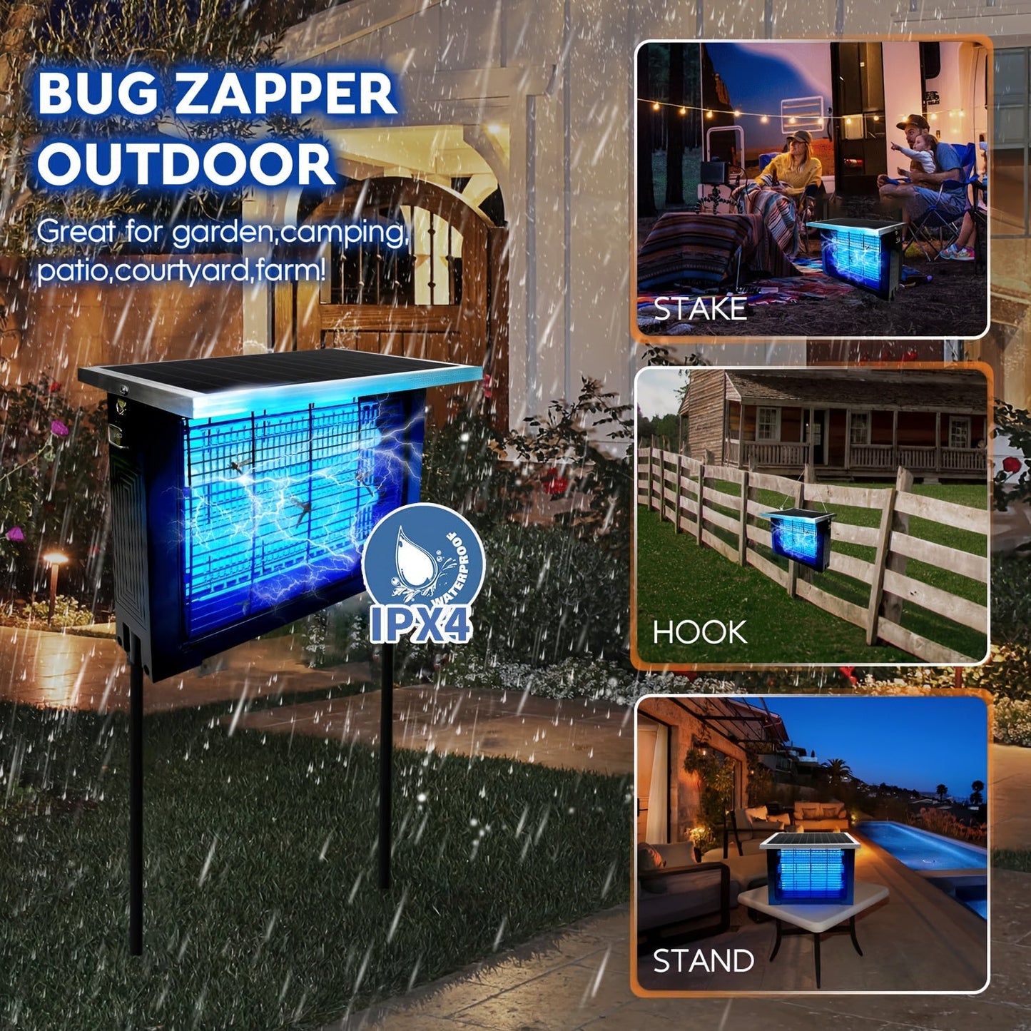 Solar Bug Zapper Outdoor Rechargeable | Patio Garden Backyard Camping