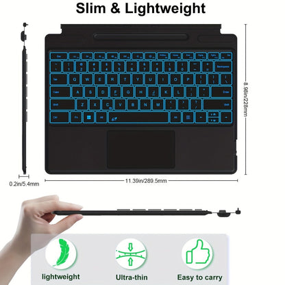 Surface Pro Keyboard with 7-Color Backlit Touchpad Ultra-Slim Bluetooth Wireless 15M Rechargeable 750mAh Type Cover for Microsoft Surface