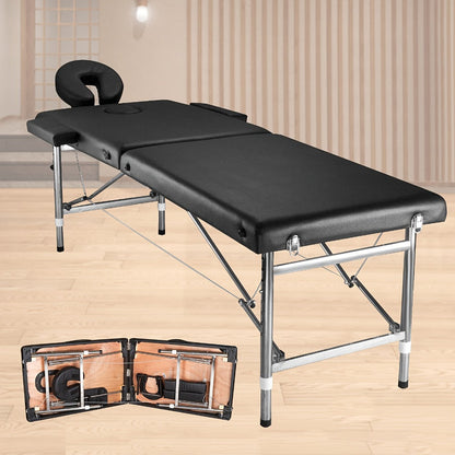 Portable Massage Table Folding Aluminum Frame PU Leather Adjustable Height 3-Section Spa Bed for Lash