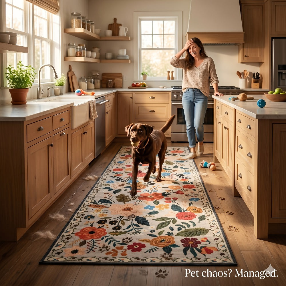 Area Rug for Bedroom, Bohemian Floral Plush Runner with Four Machine-Washable Sizes for Bedroom or Kitchen