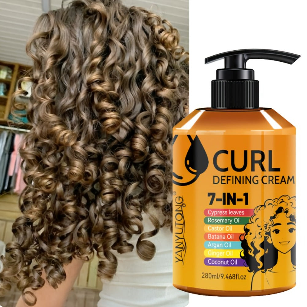 7-in-1 Moisturizing Curl Cream Anti-Frizz Flexible Hold Styling Cream for Wavy Curly Coily Hair – Non-Sticky Elasticity Curl Enhancer