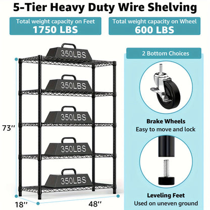 Metal Storage Shelving Unit Adjustable 4 5 Tier Steel Shelf Rack for Garage Kitchen Pantry Workshop Black Chrome MZG