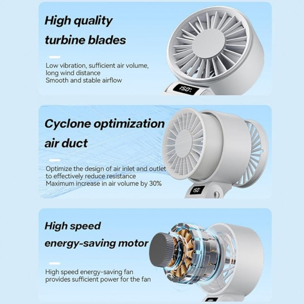 Handheld Fan USB-C Rechargeable 150-Speed Stepless Adjustable Turbo Fan LED Display for Home, Office and Desktop Air Circulation