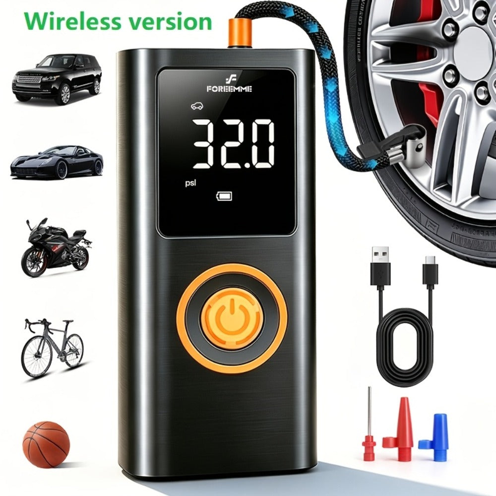 Cordless Tire Inflator Portable USB Rechargeable – Digital Gauge & LED Light, Fast Air Compressor with Auto Shutoff for Car, Bike