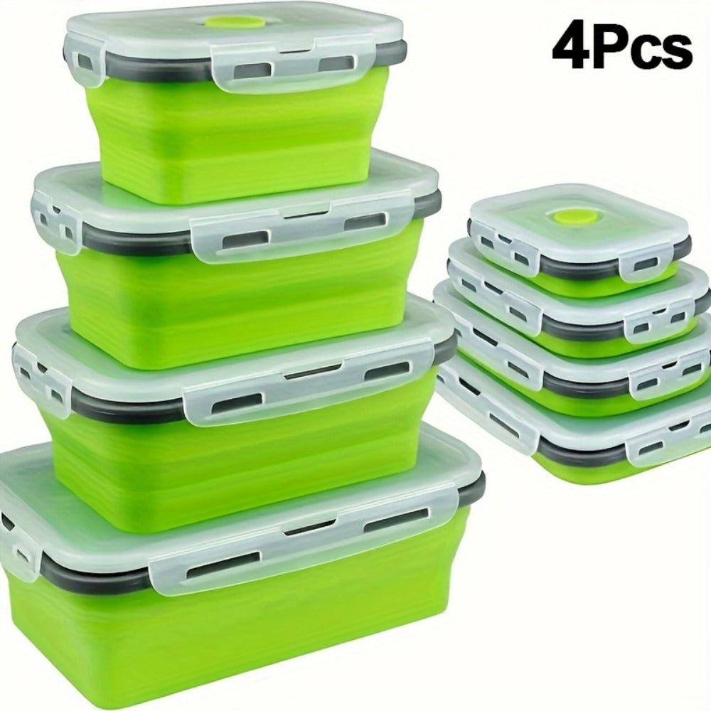 Storage Containers with Lids, Set, PEKARR 4-Piece Collapsible Rectangular Boxes with Latching Lids in Three Edge Colors