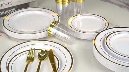 Disposable Party Dinnerware Set 350 700 Pieces Gold Silver Plastic Plates Salad Plates for Entryways, Bedrooms and Living Spaces