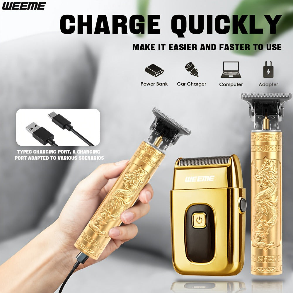 Men's Electric Hair Trimmer and Beard Trimmer 2-Piece Set Cordless Hair Clipper Short Beard for Everyday Face, Beard and Body Grooming