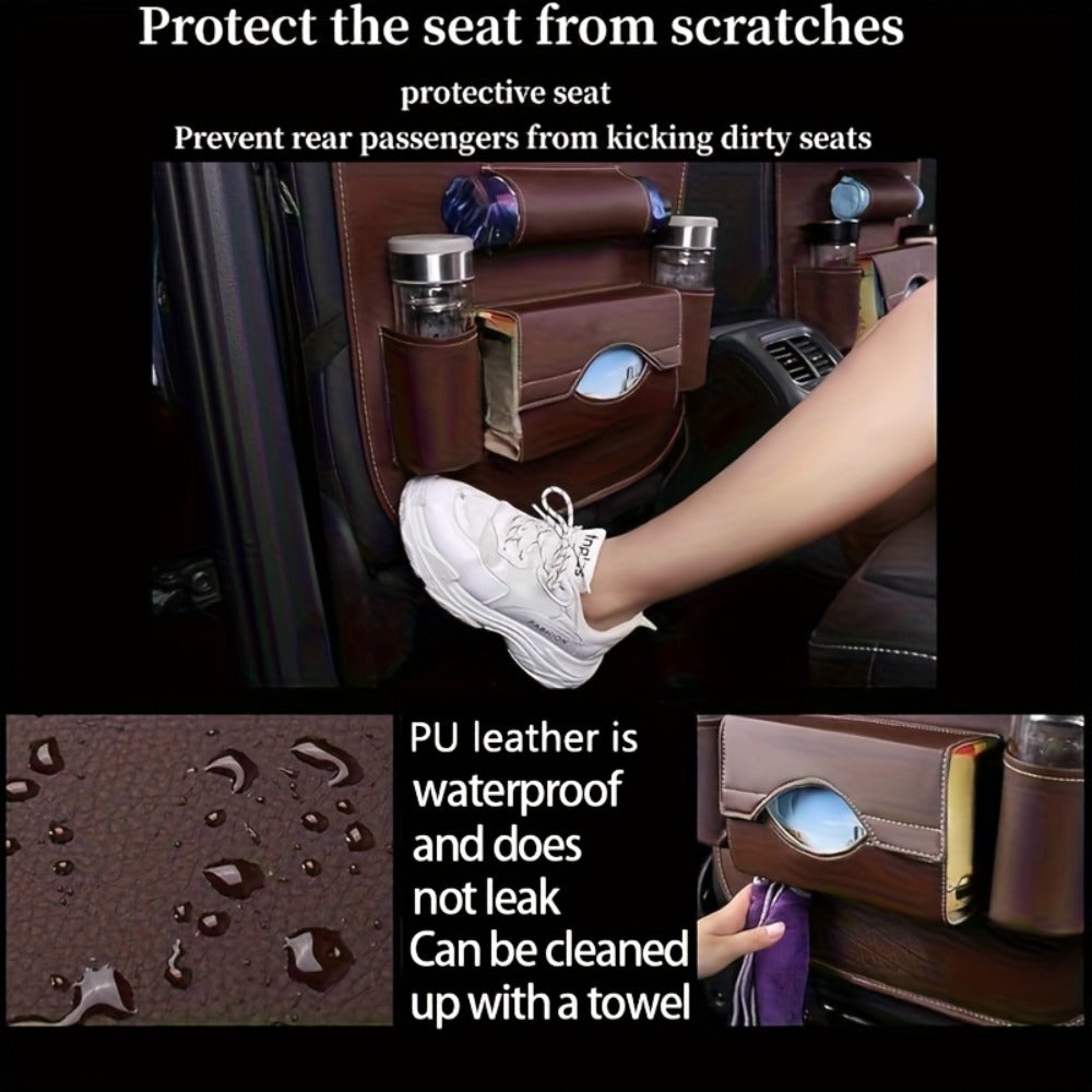 Car Rear Seat Organizer with Foldable Table, Footrest, Cup Holder, Tissue Box & Laptop Base – 2-Piece Premium Back Seat Storage Box Travel