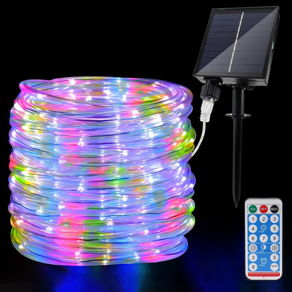 Solar Rope Lights Outdoor, Fairy String Lights with Remote Control 8 Modes 1200mAh Battery for Garden Patio Fence Tree Wedding Party