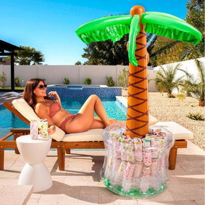 5FT Inflatable Palm Tree Drink Cooler, Tropical Beverage Ice Bucket for Luau Hawaiian Pool Party Decorations