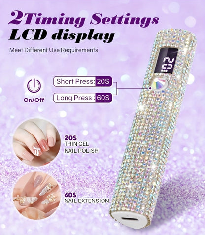 Rechargeable Single Finger LED Nail Lamp UV Gel Curing Light 365nm 405nm Dual Wavelength Rhinestone