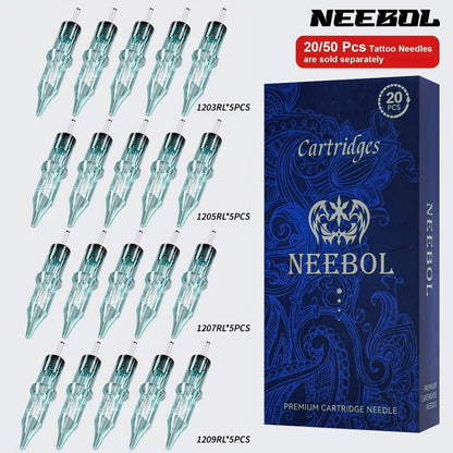 Tattoo Cartridge Needles Disposable 20/50pcs - Standard Round Liner RL & Round Magnum RM Mixed Sizes