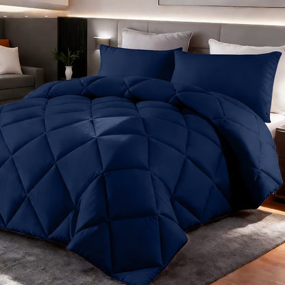 Comforter Set 2-3 Piece Rhombus Grid Luxury – Soft Lightweight Breathable Oversized Bedding Set with Pillowcases