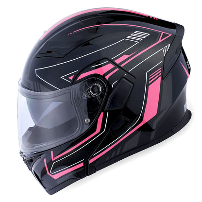 Motorcycle Helmet Modular Flip-Up Full-Face Shell with Dual Visors, S-XL Sizes and Arrow, Storm or Glossy Styles
