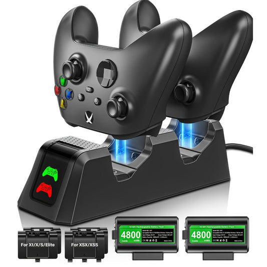 Xbox Controller Charging Station with 2-Pack 4800mWh Rechargeable Batteries & 4 Battery Covers for Xbox Series X