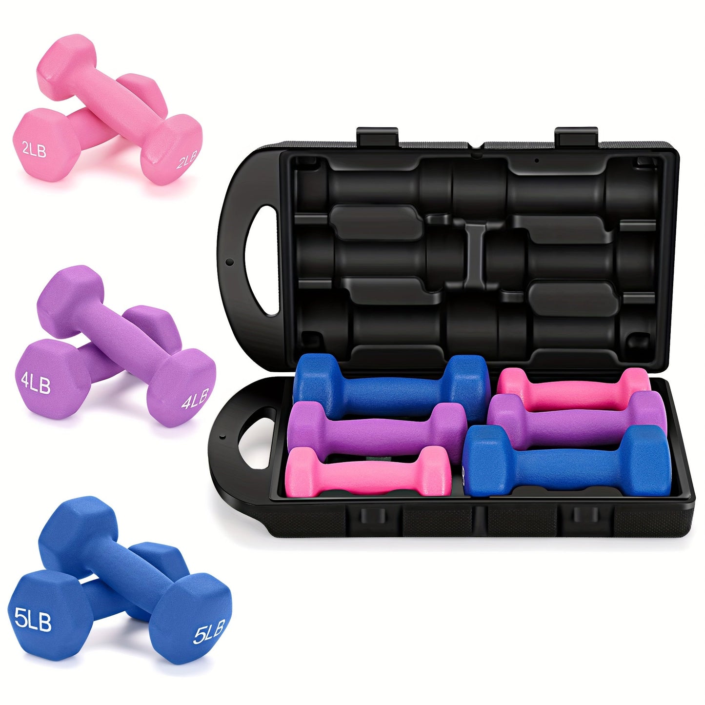 Neoprene Dumbbell Hand Weights Set with Gift Box – Hexagonal Anti-Roll Design, Cast Iron Core, Color Coded Free Weights for Home Gym