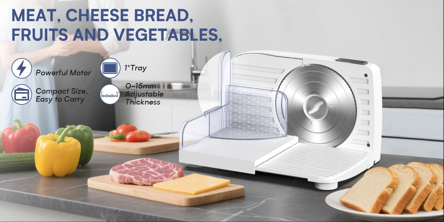 Electric Meat Slicer 0-15mm Adjustable Thickness, Home & Commercial Deli Food Cutter for Meat, Vegetables