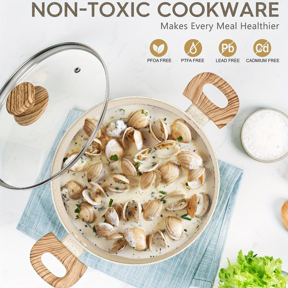 Nonstick Stock Pot Granite Soup Pot with Lid Induction Compatible Aluminum PFOA Free Stay for Entryways, Bedrooms and Living Spaces