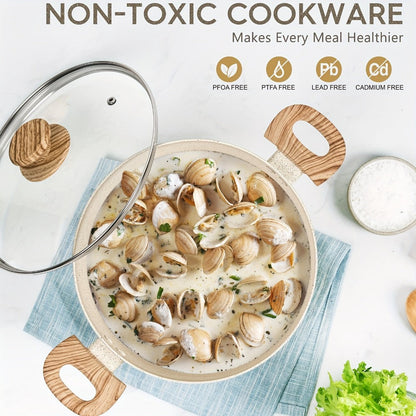 Nonstick Stock Pot Granite Soup Pot with Lid Induction Compatible Aluminum PFOA Free Stay for Entryways, Bedrooms and Living Spaces