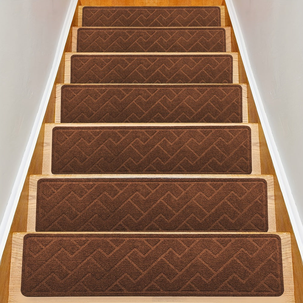 Stair Treads 15pcs 8"x30" Self-Adhesive Carpet Pads for Wooden Steps, Polyester Indoor Stair Mats for Safety
