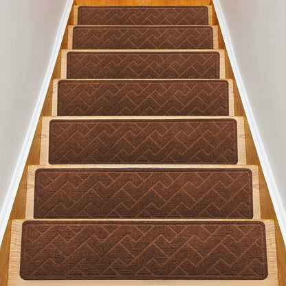 Stair Treads 15pcs 8"x30" Self-Adhesive Carpet Pads for Wooden Steps, Polyester Indoor Stair Mats for Safety